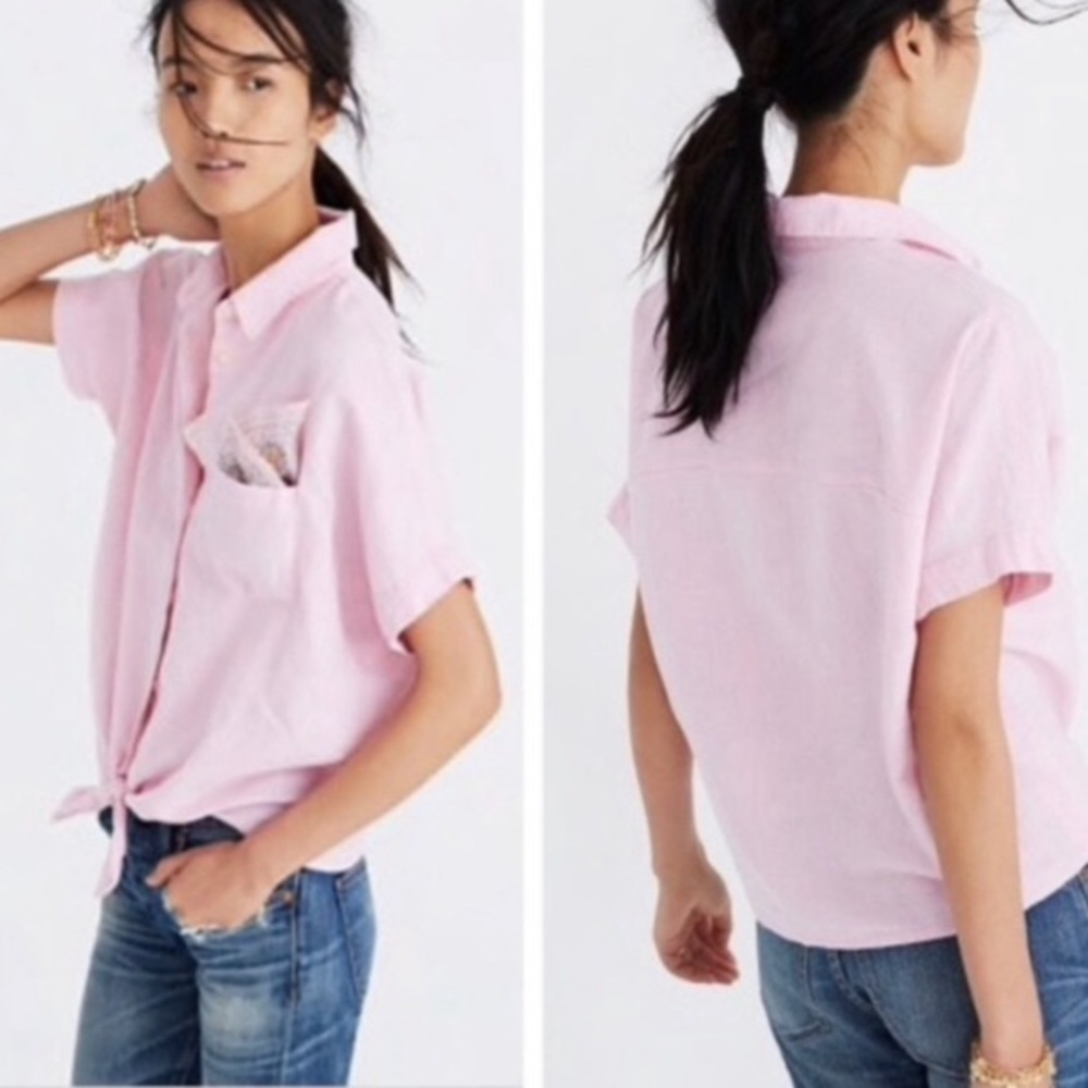 Madewell pink button up shirt with tie waist size M women’s